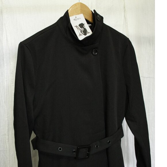 Mooyius Black High-Neck Asymmetric Belted A-Line Dress - Picture 7 of 11